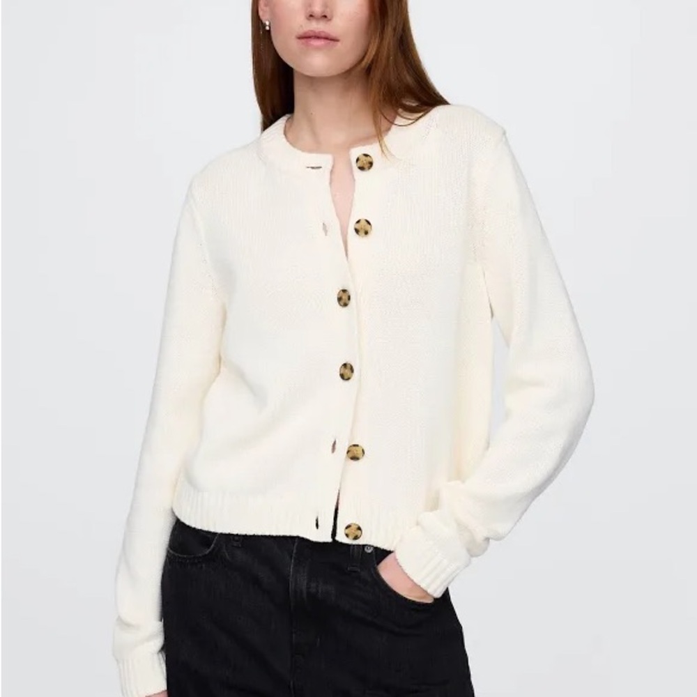 GAP Cream 100% Cotton Crewneck Cardigan Ivory Beige Size S